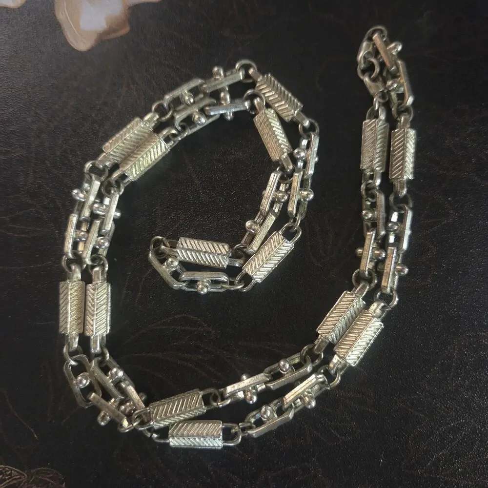 Antique Pocket Watch Chain Heavy Bar Link Ornate Ball Connectors Heavy Texture